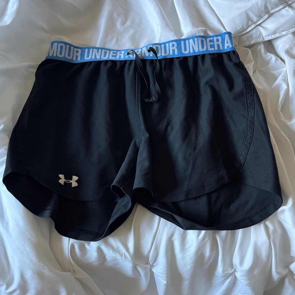 Under Armour Women's Black Athletic Shorts with Blue Waistband